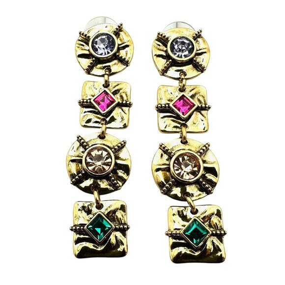 Womens Earrings Pierced Multicolor Rhinestone Gold Tone Chandelier - Picture 1 of 4